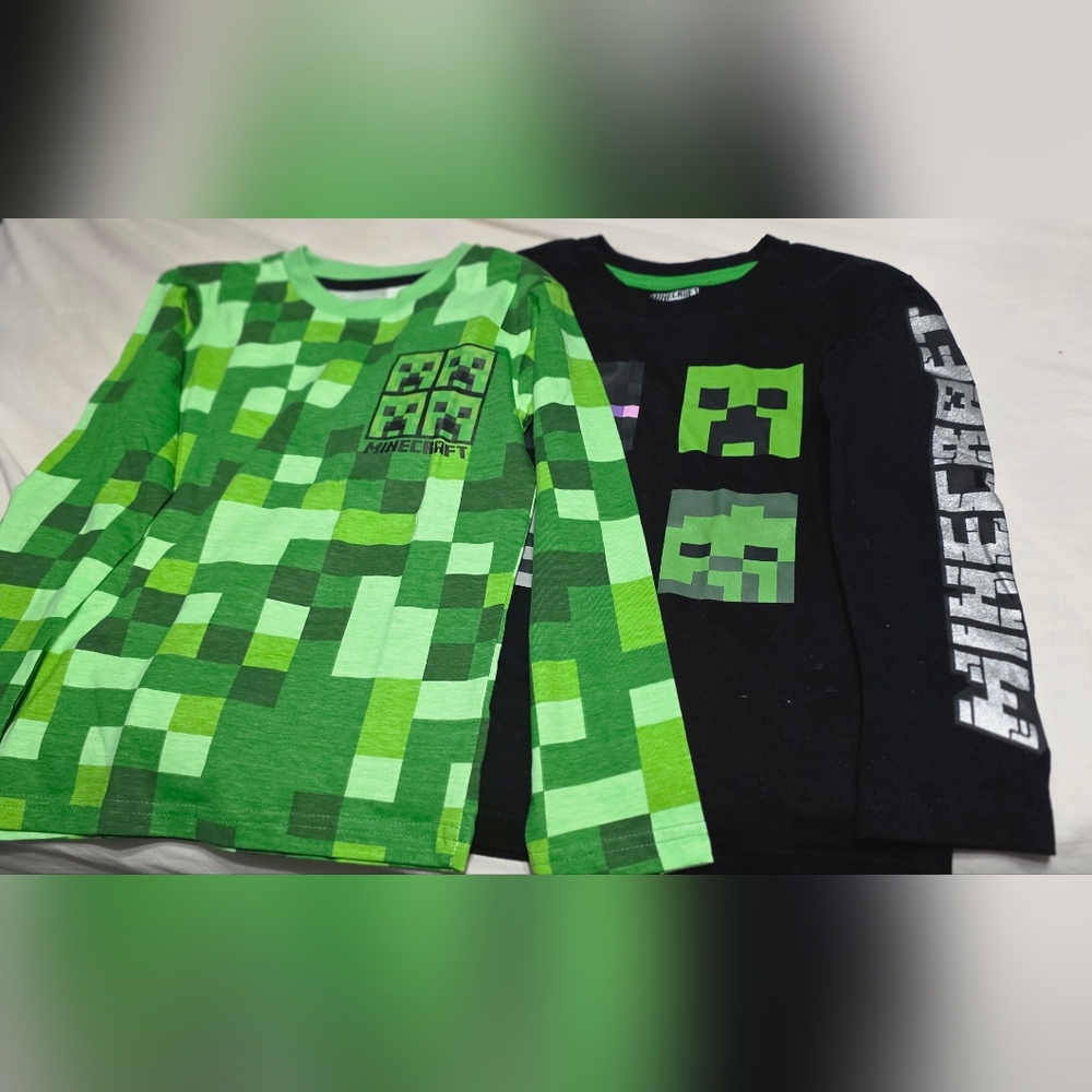Minecraft Kids Long Sleeve Tees - Green and Black Tees Long Sleeve Size 6 Boys